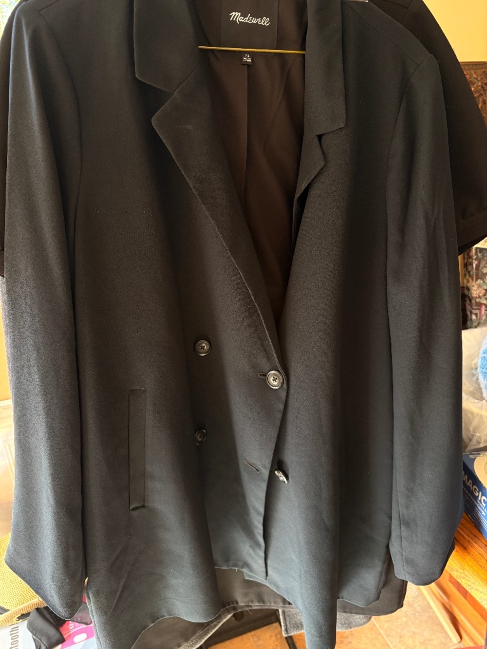 Madewell Caldwell Double-Breasted Drapeweave Black Blazer Jacket XL